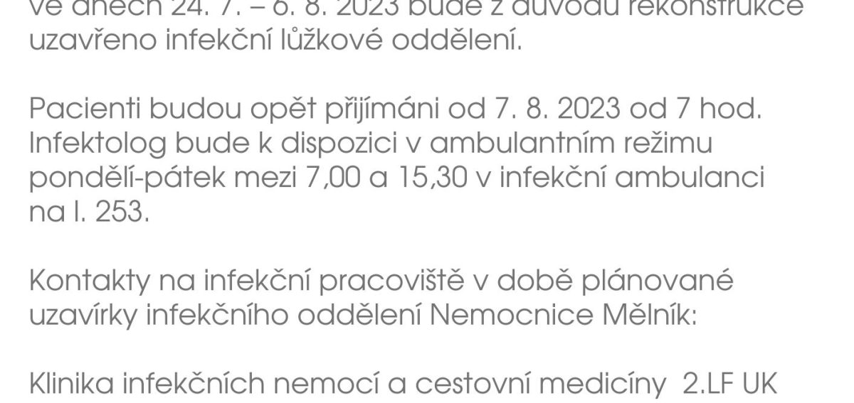 Plánovaná uzavírka infekčního oddělení